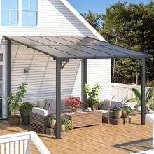 Gazebo para pared de 10'x10' | Pérgola sobre | Toldo de pérgola para patio al aire libre, terraza, porche, patio trasero y talla grande - Oscuro - Ver 4
