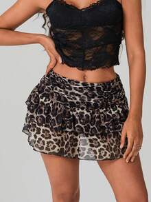 Women's Summer Lace Floral Skirt High Rise Tiered Ruffled Flowy Short Mini A Line Skirt Streetwear - 彩色 - 查看 5