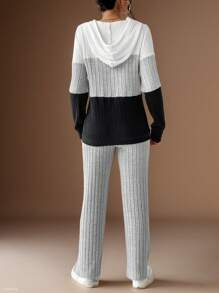 Conjunto de dos piezas de mujer con pantalón y sudadera con capucha de manga larga con contraste de color, para primavera y otoño