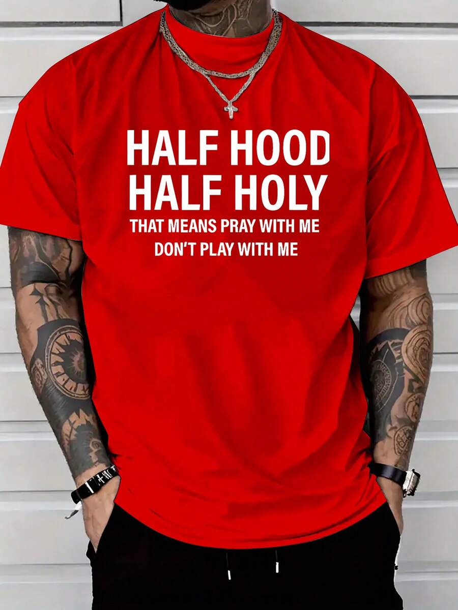 You Play With Me And Pray Together.Printed T-Shirt, 1 Piece, 100% Cotton, Casual Men's T-Shirt In Season, T-Shirt With Round Neck And Cotton Short Sleeve, Christmas Gift.