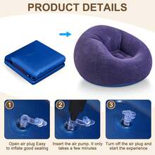 Inflatable Bean Bag Chairs Adult Blow Up Chairs Lazy Sofa Folding Portable Inflatable Chair Movie Outdoor Room Bedroom Reading Camping(Purple) - 咖啡 - 查看 8