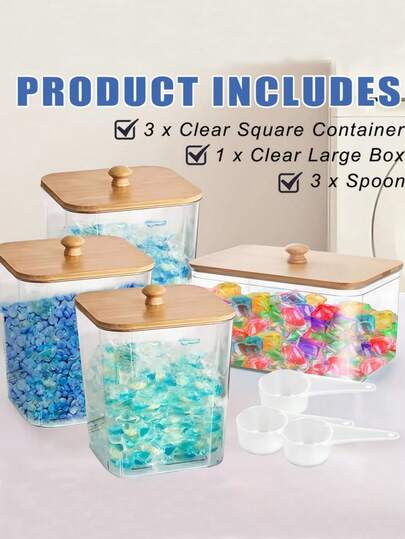 洗衣粉容器和烘干机纸架，大型亚克力洗衣房整理罐和带盖储物盒分配器，洗衣液分配器，洗衣液储存容器，透明洗衣房整理储存容器，大型洗衣液粉容器，用于粉末烘干球，用于洗涤剂、洗衣凝珠、香味增强剂、洗衣珠