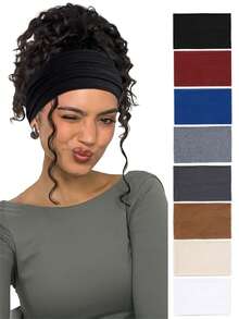 女式头巾 3 件套宽头带防滑抓地力，波西米亚风格弹力吸汗带，适合运动跑步工作时尚发饰经典发带，发带秋冬度假装女士优雅围巾 - 彩色 - 查看 12