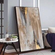 1 bức tranh in nghệ thuật trên vải canvas họa tiết trừu tượng màu vàng hiện đại - Trang trí tường không khung cho phòng khách và phòng ngủ, lớp hoàn thiện màu xám và be ánh kim, trang trí nhà tối giản - màu nâu - Xem 6