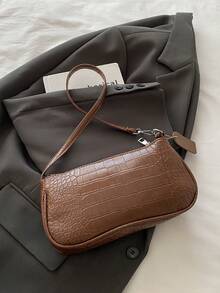 鳄鱼皮压花韩版女士手提包，新款时尚单肩包，简约新月形女士通勤公文包