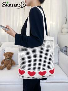 Summer Fashion Vacation Beach Bag, Elegant White Women's Bag, Crochet Bag Women's Handbag, Lunch Bag, Shoulder Bag Travel Essentials, Cruise Essentials, Suitable For Daily Leisure, Vacation, Shopping And Clothing Matching Business Casual Women, College Students, Mother's Day Gifts Wedding Bride Bridesmaid Gifts