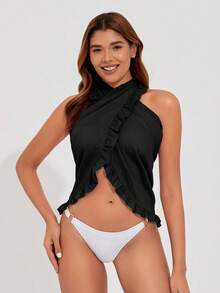 Women's Sarong Short Beach Cover Up Skirt Sheer Bikini Wraps Ruffle Hem Bathing Suit Coverups For Swimwear For Dress