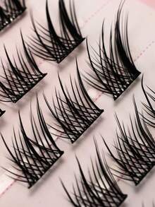 无需胶水 - 60 件自粘式 Foxy 眼丛睫毛，CC 卷曲细长款式，可重复使用且轻巧，诱人外观灵感来自 Su Daji 睫毛丛、睫毛丛、单根睫毛、睫毛、假睫毛 - C - 查看 5
