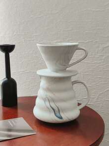 1 bình pha cà phê rót chậm bằng gốm cao cấp hình đám mây phong cách vintage kèm cốc lọc, bộ dụng cụ pha cà phê dùng tại nhà - trắng - Xem 4