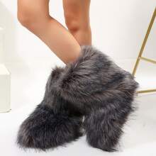 Stylish Personalized Winter Boots For Women - Adorable Spicy Girl Mid-Length Snow Boots, Cozy And Warm,Fluffy Boots Faux Fur Boots Women Shoes - 灰色 - 查看 3