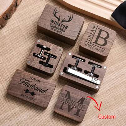 Personalized Cufflinks, Groomsmen Gifts, Engraved Cufflinks, Groomsmen Proposal, Groomsman Cuff Links & Tie Clip Set, Bachelor Party Gift,Durable,Colo