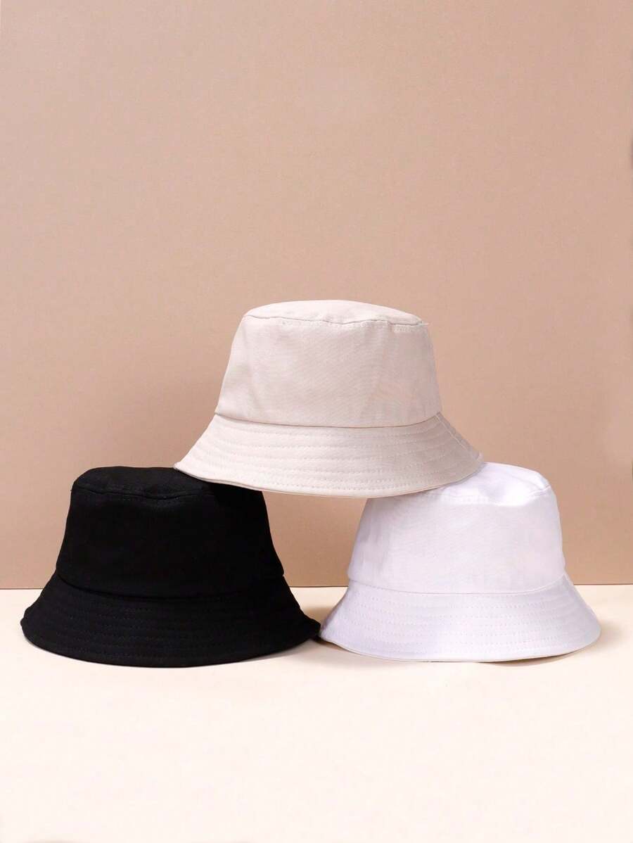 3 Stück Kinder Jungen und Mädchen Eimer Hüte in Schwarz, Weiß und Hellgrau, geeignet für Frühling und Herbst