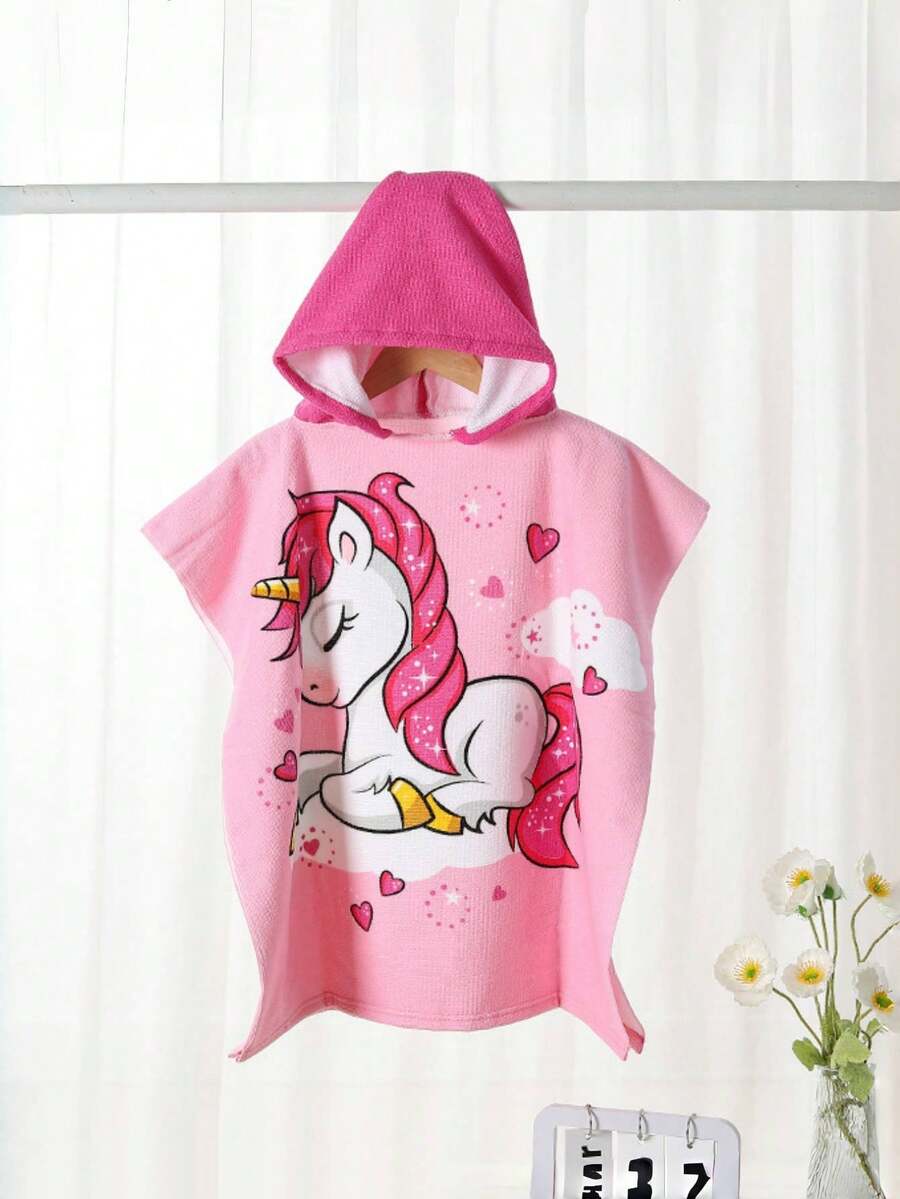 1 件儿童连帽斗篷毛巾，卡通沙滩浴巾，适合幼儿男孩女孩 - 粉紅色-獨角獸 - 查看 1