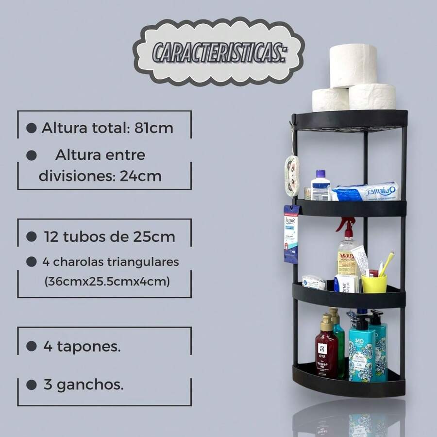 CORNER ORGANIZER, Kitchen, Bathroom, Workshop, Office, Living Room, 4 Levels, Hooks, Bathroom Drain Base. - 深灰色 - 查看 1