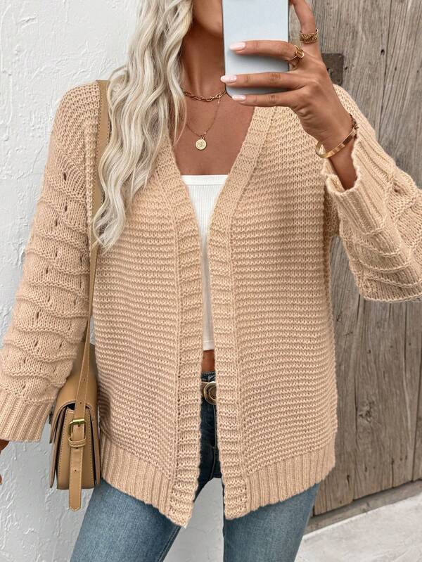 Damen Khaki Strickjacke mit Ärmelöffnungen Design für Ausflüge / Brunch Alltags-Outfit
