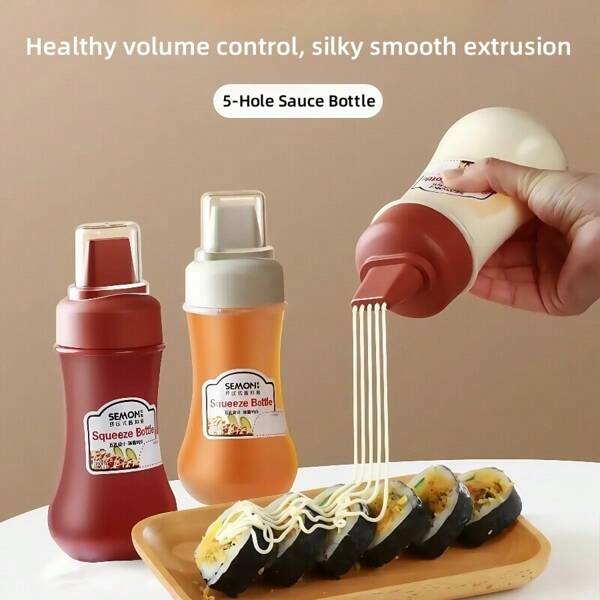 1pc Kitchen Squeeze Sauce Bottle With Dust Cover, Suitable For Salad Dressing, Ketchup, Squeeze-Style Sauce Bottle, 5-Hole Multi-Function Kitchen Tool