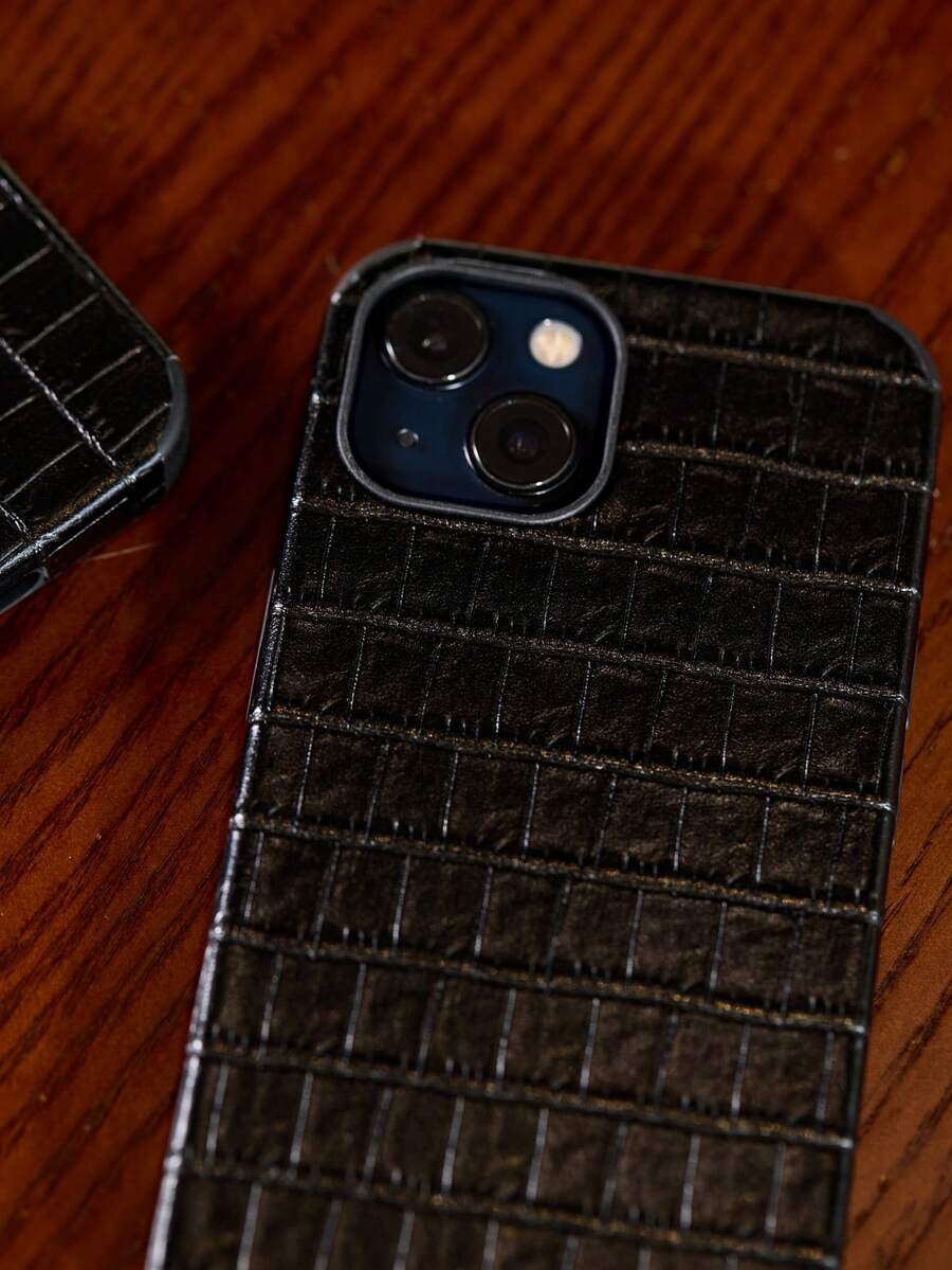 Cirelle 1 件黑色鳄鱼纹皮革防震防摔手机壳，带旋转发声设计，兼容手机，情人节礼物，派对礼物，送给父母的礼物，送给男士/男友的礼物，生日礼物，毕业礼物 - 黑色 - 查看 1