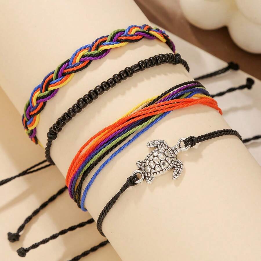 4 Stücke Set ozeanblau gewebtes Armband Set