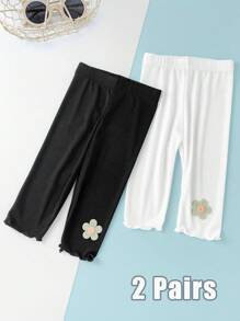 2 pares de mallas de 7 puntos para niñas, leggings de seda de hielo, leggings de 7/8 de confort fresco para niños pequeños - excelentes para capas de verano