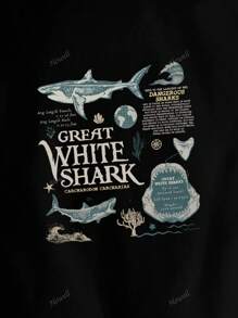 Camiseta grande de estilo retro con gran tiburón blanco para mujer - Un regalo para amantes de los animales marinos, anatomía y biología de la vida marina - Una camiseta linda de protección marina