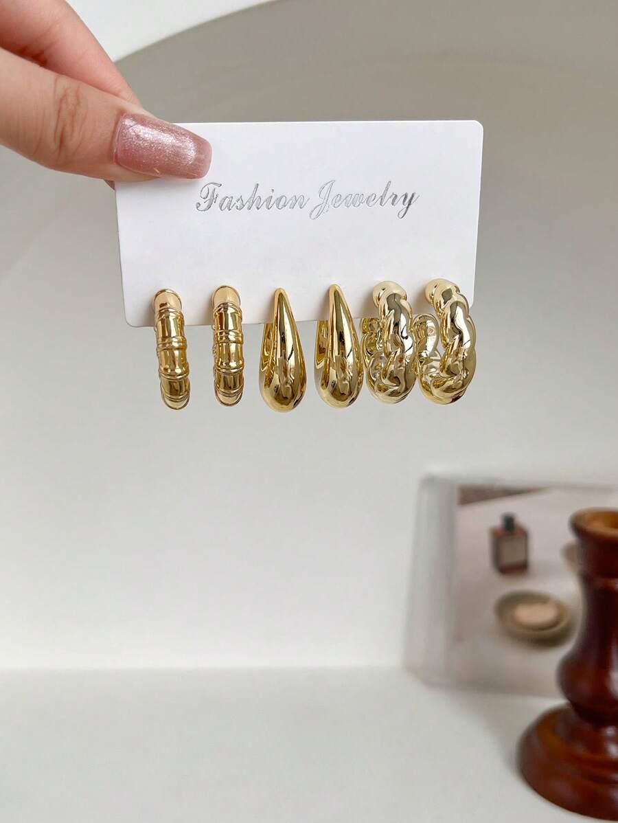 Set di 3 paia di orecchini a cerchio intrecciati di lusso, accessorio gioielleria unico ed elegante adatto per uso quotidiano, feste e raduni