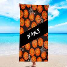 1 Stück Basketball Strandtuch - personalisiertes schnell trocknendes leichtes Outdoor-Handtuch mit modischem orange-schwarzem Basketball-Design, perfektes Geschenk für Sportfans, Männer und Frauen, geeignet für Pool, Strand, Camping und Urlaub, Poolzubehör, moderner Stil, strapazierfähiges Material