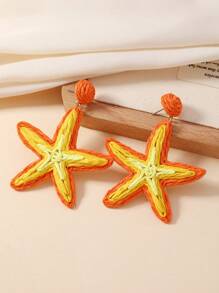 1 Pair Bohemian Style Holiday Rattan Gradient Orange & Blue Handmade Starfish Shaped Fashion Earrings For Women, Suitable For Daily Wear