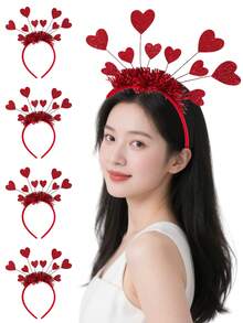 1 件女士情人节亮片心形头带、派对照片道具发饰、情人节女友红色节日礼物、发带、发箍头带 - 彩色 - 查看 4