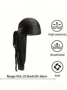 1 件耐用丝绸般 Durag 头带，男士波浪缎面 Durag 头带，街头时尚嘻哈 Durag，长尾宽带，纯色弹力 Durag，适合运动、户外和日常风格 | 透气涤纶纤维，可调节松紧 | 可机洗 | 街头风格 - 長款緞面頭巾 - 查看 5