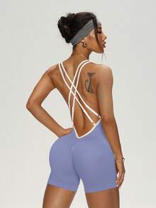 Sports Studio 女士运动连体衣，亲肤面料，修身休闲百搭，适合所有季节，运动瑜伽塑身连体衣 - 淺灰紫 - 查看 4