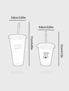 1pc 700ml Or 480ml PP Coffee Cup, Portable Cartoon Straw Cup, Ice American Coffee Cup, Couple Water Bottle - White - View 2