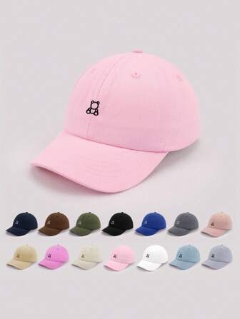 1 pièce Casquette de baseball bébé ours de dessin animé, chapeau de soleil mignon de couleur unie pour tout-petits avec oreilles, réglable, pour enfants garçons et filles, pour l'été, activités de plein air