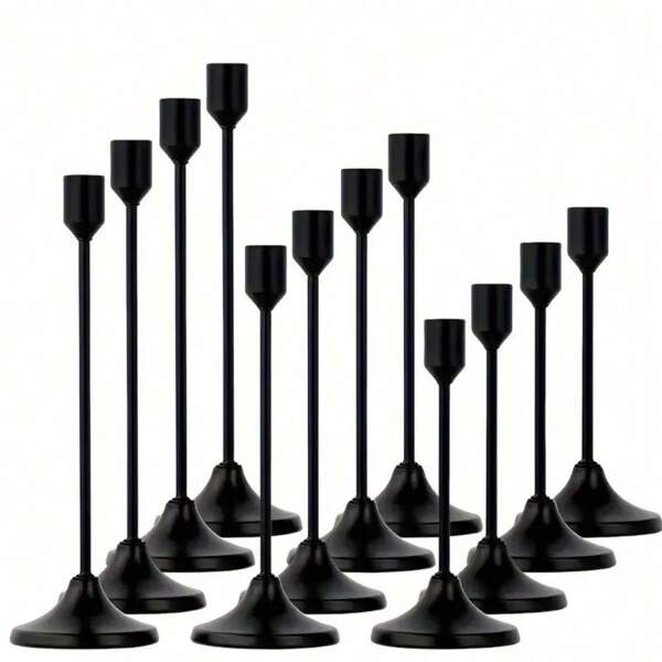 12pcs European Romantic Candle Holder Set, Polished Metal Tabletop Candle Holders Suitable For Pillar And Taper Candles, Elegant Centerpiece Decor For Christmas, Halloween, Easter, Thanksgiving, Home, Wedding, Party, Anniversary