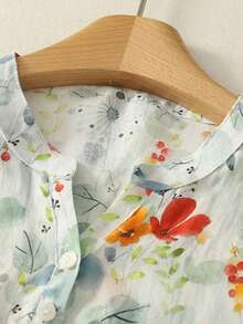 قميص نسائي كاجوال برسومات زهرية على كامل السطح، صيفي