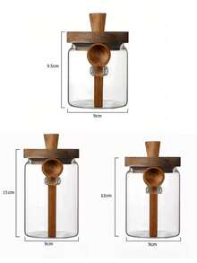 1 Piece Glass Coffee Jar Set, Glass Storage Jar With Wooden Lid And Spoon, Transparent Airtight Container, Airtight Food Storage Jar For Food, Nuts, Candy, Spices, Kitchen Organization