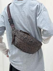 时尚豹纹尼龙面料运动休闲女士胸包，简约旅行街头风格 - 彩色 - 查看 12