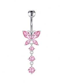 1 Peça Argola para Umbigo Descaída Rosa, Y2K, Joia de Piercing de Umbigo Fofa com Asa, Coração, Borboleta e CZ, 14G, para Mulheres