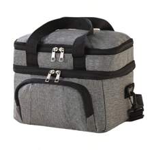1 pieza Bolsa de almuerzo aislada portátil, 27 x 20 x 22 cm, con asas, diseño de doble capa, adecuada para picnics al aire libre, almacenamiento de alimentos, fiambrera, útiles escolares, vuelta al colegio