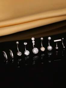 9 قطع حلق بطن من الصلب المقاوم للصدأ مرصع بحجر CZ للنساء، مجموعة مجوهرات ثقب البطن والأجسام،أقراط مفصلية للهدايا وحفلات'