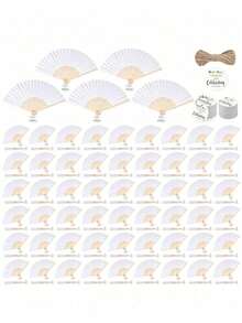 40 件 / 30 件 / 20 件 / 15 件白色折叠心形手持纸扇，婚礼手持扇套装，含带标签的欧根纱袋和黄麻绳，趣味 DIY，情人节新年礼物，家居装饰，适用于婚礼新娘送礼会装饰，婚礼回礼，派对回礼