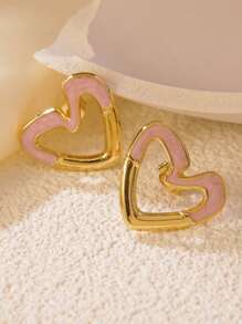 1 Pair Fashionable Minimalist Rainbow Hollow Heart Stainless Steel Earrings, Suitable For Women To Wear To Parties Or Travels