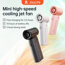 JISULIFE Ventilatore palmare JISULIFE, ventilatore turbo portatile con 5 velocità, 40.000 giri/min, 5000mAh USB ricaricabile, ventilatore mini per donne, uomini, viaggi, campeggio, esterno