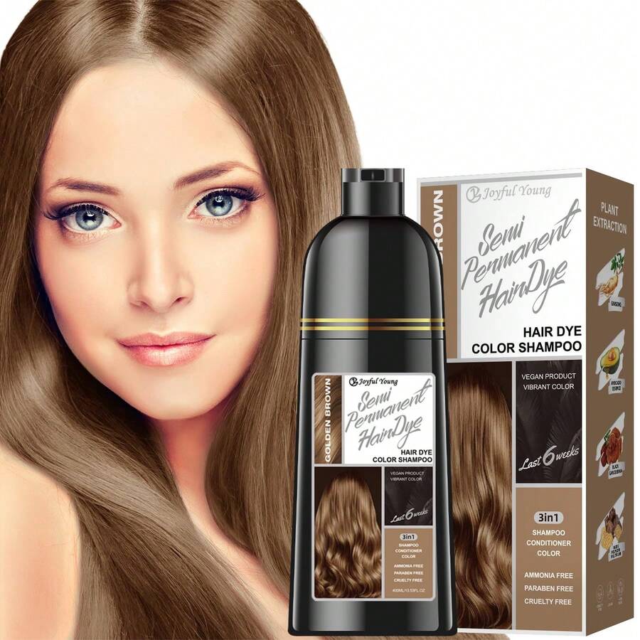 Natural Hair Dye Shampoo 3 IN 1, Hair Color For Gray Hair Coverage, Hair Coloring Shampoo For Women, Color Shampoo Beard Dye For Men, Vegan Ammonia Free Hair Shampoo (GOLDEN BROWN) - 金色 - 查看 1