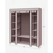 SONGMICS Closet Wardrobe, Portable Closet For Bedroom, Clothes Rail With Non-Woven Fabric Cover, Clothes Storage Organizer, 59 X 17.7 X 69 Inches, 12 Compartments, Black ULSF03H - 藕粉色 - 查看 6