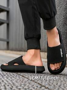 Summer New 3CM Thick Sole Men's Striped Letter Fashion Home Slippers, EVA Material Anti-Slip Anti-Odor Antibacterial Foot Care/Soft Lightweight Comfortable, Suitable For Indoor, Bathroom, Bedroom, Outdoor Beach, Unisex Black Casual Sports Sandals - Black - View 3