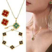 Conjunto de joyas de pulsera, collar y pendientes con flores, estilo accesorio de palacio de rombos, de estilo europeo y estadounidense