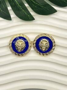 1pair Fashion Luxurious Lion Head Style Zinc Alloy Dangle Earrings, Suitable For Women To Wear Daily, Holiday, Festival, Travel