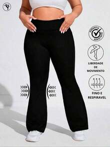 Flare Ballerina Pants Plus Size Thick Fabric High Waist In Suplex Polyester Comfort With Wolfox - Black - View 2