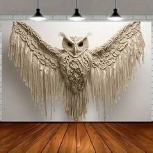 1pc Boho Macrame Owl Wall Hanging With Spread Wings - Polyester Party Background Banner, Suitable For Weddings, Birthdays And Indoor Events, Various Sizes Available, Decorative Wall Art | Elegant Design | Macrame Craft, Bohemian Home Decor