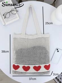 Summer Fashion Vacation Beach Bag, Elegant White Women's Bag, Crochet Bag Women's Handbag, Lunch Bag, Shoulder Bag Travel Essentials, Cruise Essentials, Suitable For Daily Leisure, Vacation, Shopping And Clothing Matching Business Casual Women, College Students, Mother's Day Gifts Wedding Bride Bridesmaid Gifts